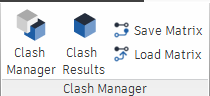 The Clash Manager ribbon panel: Clash Manager, Clash Results, Save Matrix and Load Matrix.